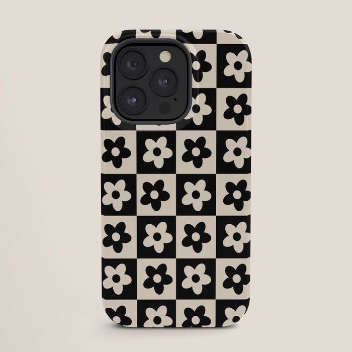 90s flowers checkers cream and black iPhone Case