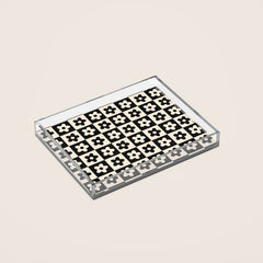 90s flowers checkers cream and black Acrylic Tray