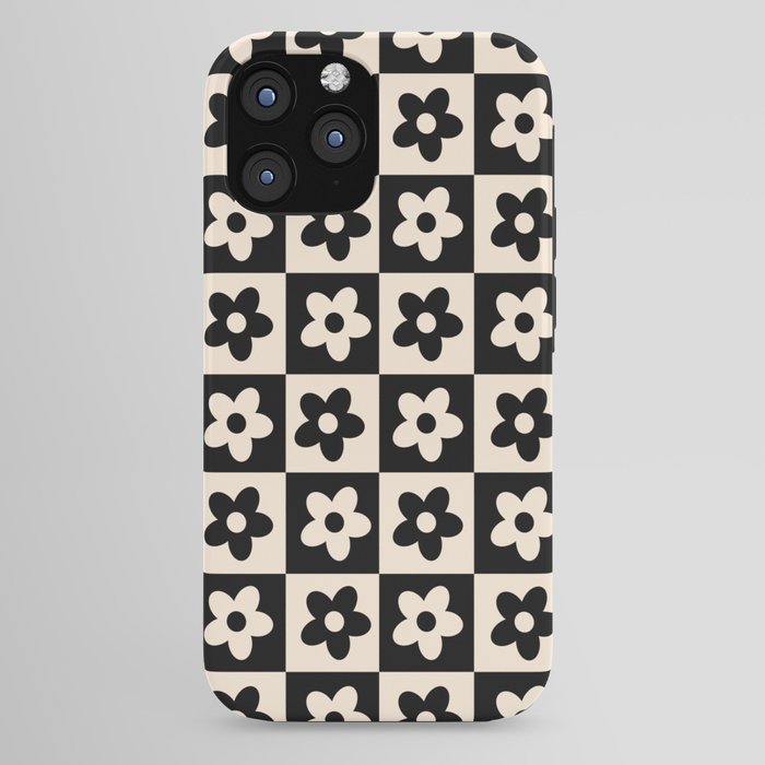 90s flowers checkers cream and black iPhone Case