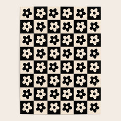 90s flowers checkers cream and black Poster
