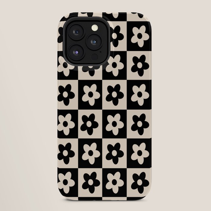 90s flowers checkers cream and black iPhone Case