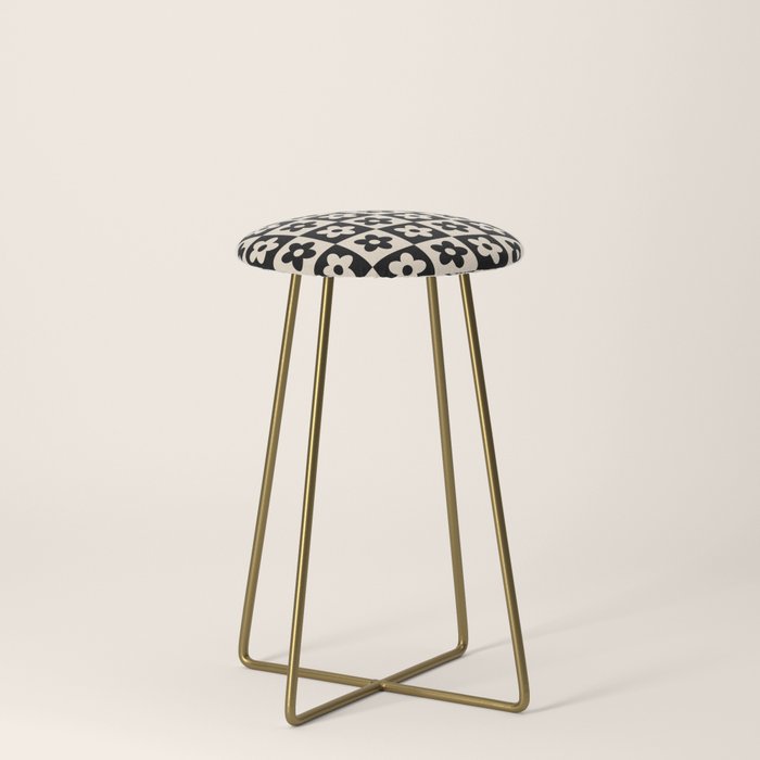 90s flowers checkers cream and black Stool