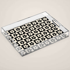 90s flowers checkers cream and black Acrylic Tray