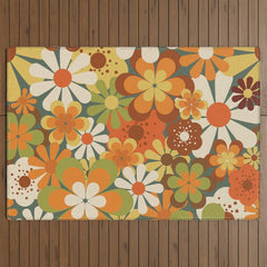 70's Retro Flowers Print Outdoor Rug