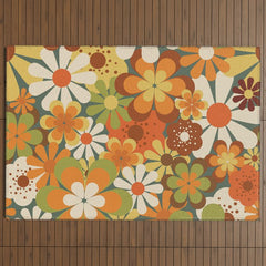 70's Retro Flowers Print Outdoor Rug