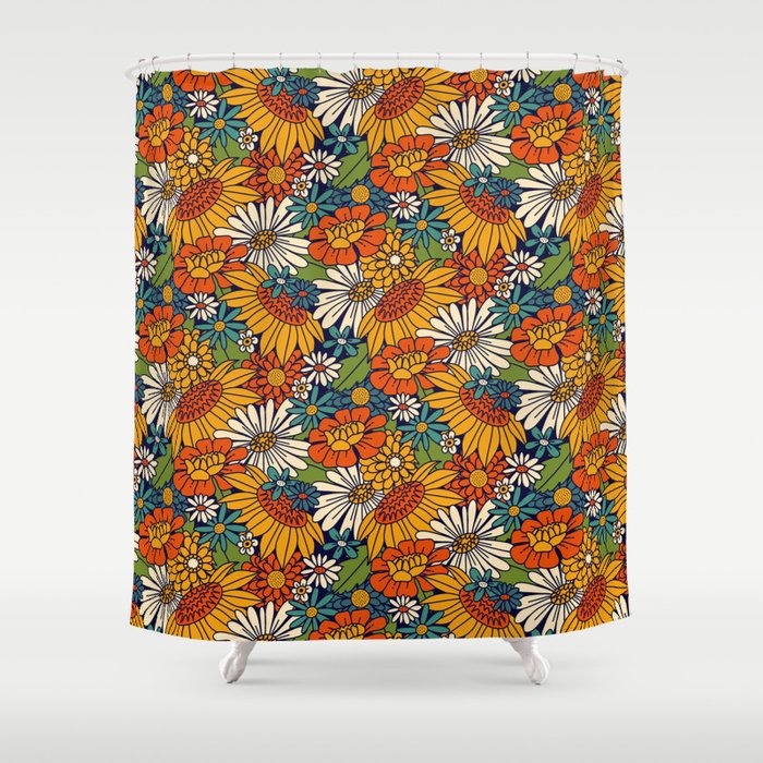 70s Retro Floral - Bold Shower Curtain