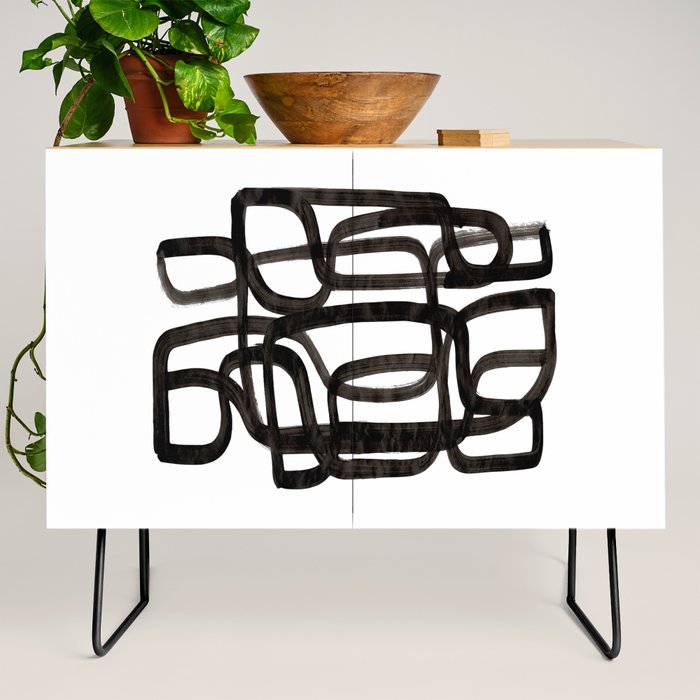 Writing On The Wall' Mid Century Modern Fun Abstract Shapes  Credenza