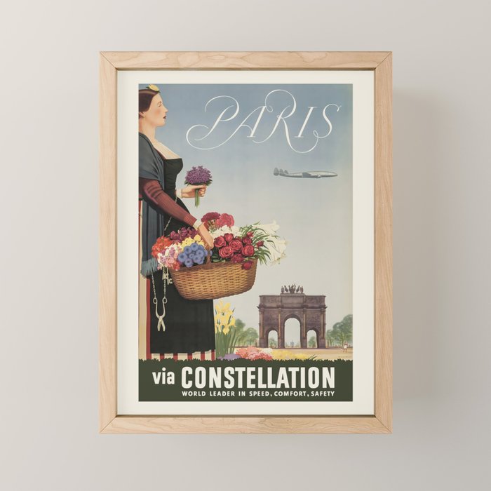 1950s Paris Vintage Travel Poster Mini Art Print