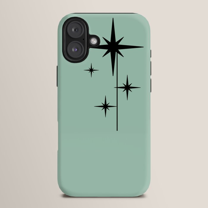 1950s Atomic Age Retro Starbursts in Aqua Mint and Black iPhone Case