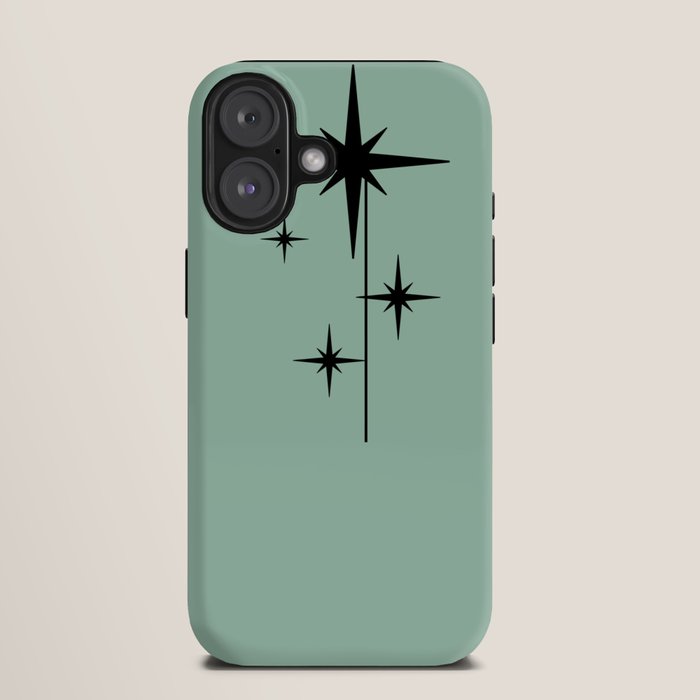 1950s Atomic Age Retro Starbursts in Aqua Mint and Black iPhone Case
