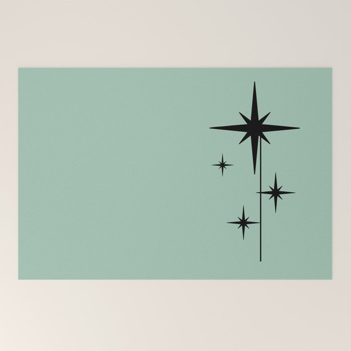 1950s Atomic Age Retro Starbursts in Aqua Mint and Black Welcome Mat