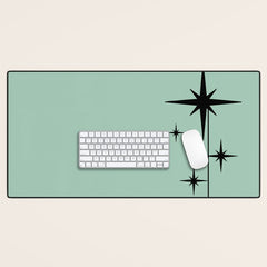 1950s Atomic Age Retro Starbursts in Aqua Mint and Black Desk Mat