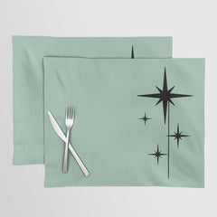 1950s Atomic Age Retro Starbursts in Aqua Mint and Black Placemat