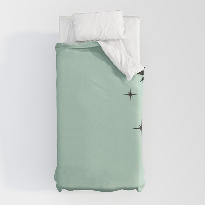 1950s Atomic Age Retro Starbursts in Aqua Mint and Black Duvet Cover