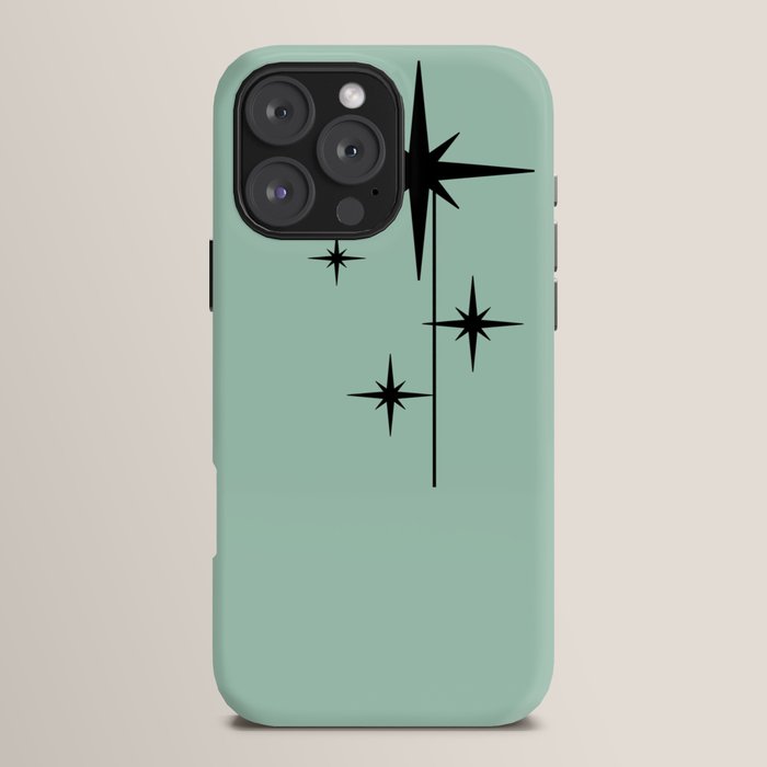 1950s Atomic Age Retro Starbursts in Aqua Mint and Black iPhone Case