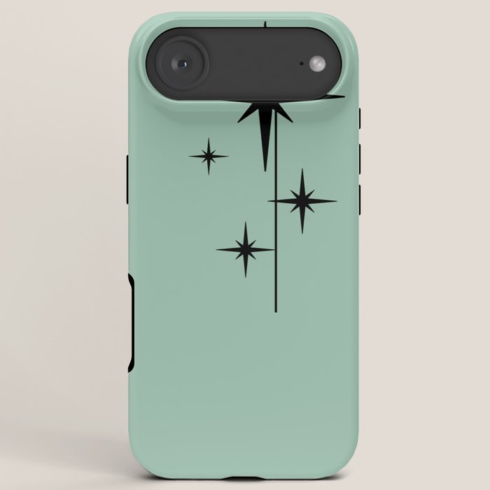 1950s Atomic Age Retro Starbursts in Aqua Mint and Black iPhone Case