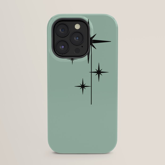 1950s Atomic Age Retro Starbursts in Aqua Mint and Black iPhone Case