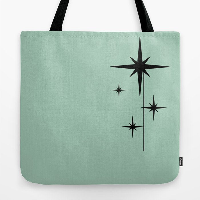 1950s Atomic Age Retro Starbursts in Aqua Mint and Black Tote Bag