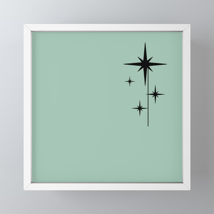 1950s Atomic Age Retro Starbursts in Aqua Mint and Black Mini Art Print