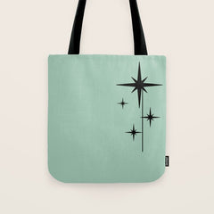 1950s Atomic Age Retro Starbursts in Aqua Mint and Black Tote Bag