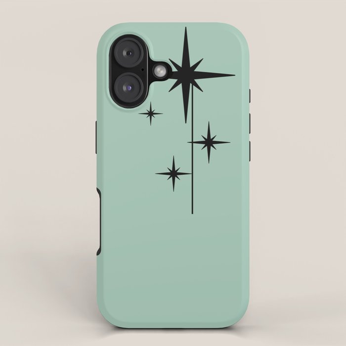1950s Atomic Age Retro Starbursts in Aqua Mint and Black iPhone Case