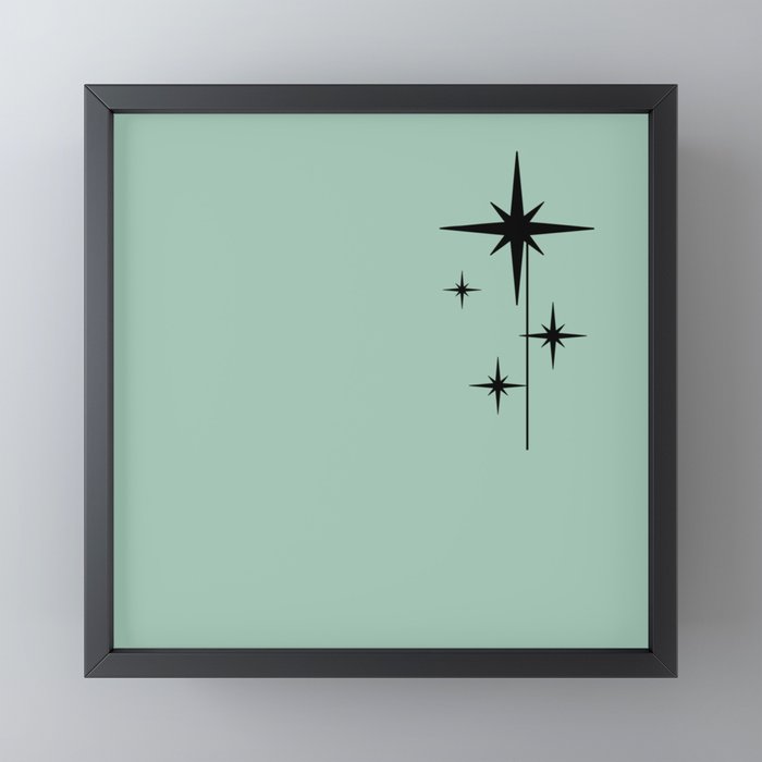1950s Atomic Age Retro Starbursts in Aqua Mint and Black Mini Art Print