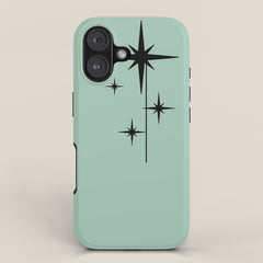 1950s Atomic Age Retro Starbursts in Aqua Mint and Black iPhone Case
