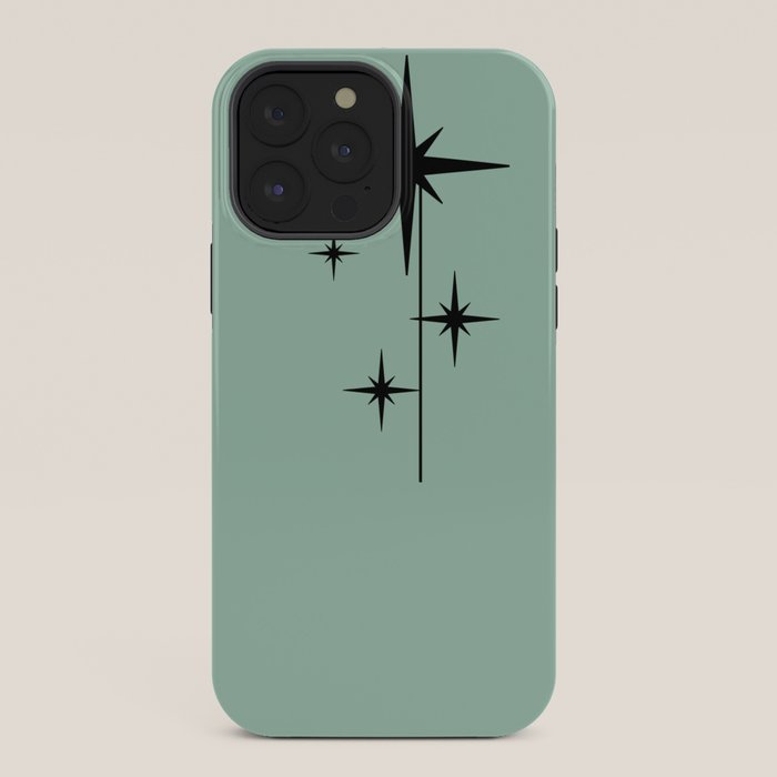 1950s Atomic Age Retro Starbursts in Aqua Mint and Black iPhone Case