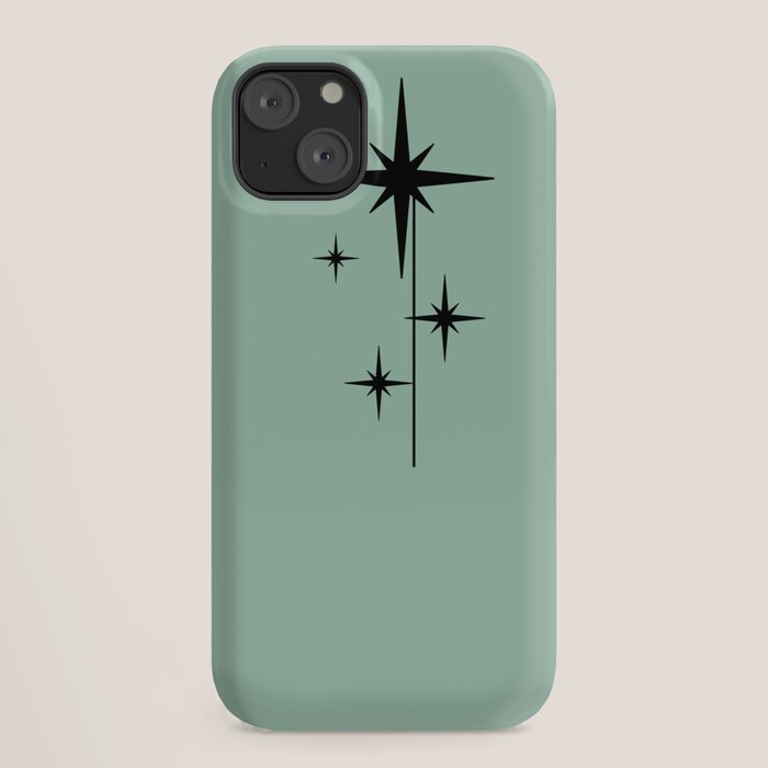 1950s Atomic Age Retro Starbursts in Aqua Mint and Black iPhone Case