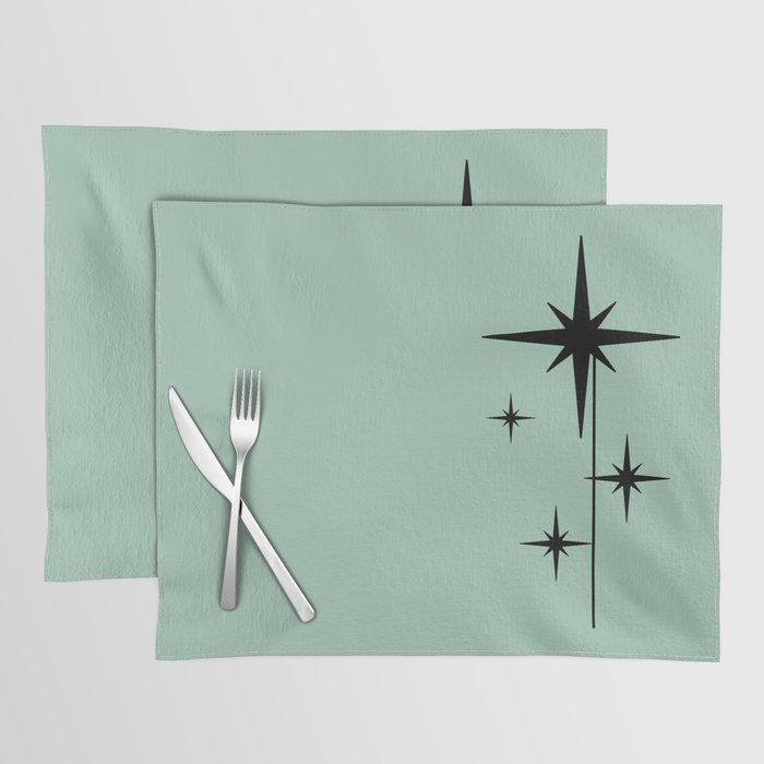 1950s Atomic Age Retro Starbursts in Aqua Mint and Black Placemat