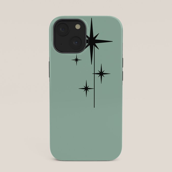 1950s Atomic Age Retro Starbursts in Aqua Mint and Black iPhone Case