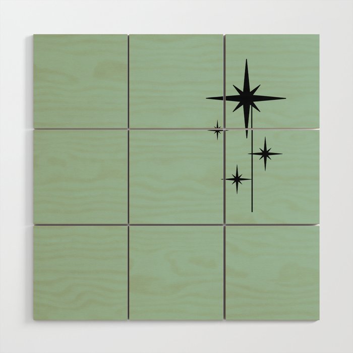 1950s Atomic Age Retro Starbursts in Aqua Mint and Black Wood Wall Art