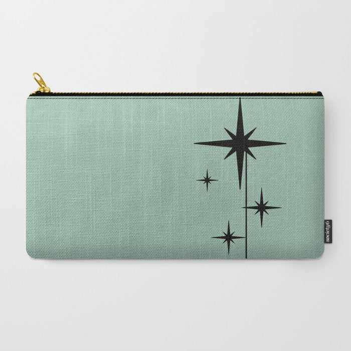 1950s Atomic Age Retro Starbursts in Aqua Mint and Black Carry All Pouch