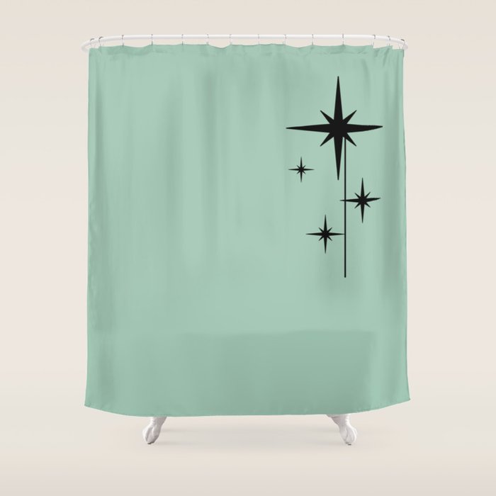 1950s Atomic Age Retro Starbursts in Aqua Mint and Black Shower Curtain