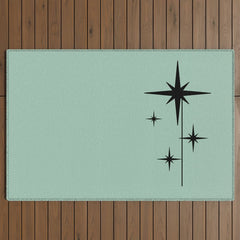 1950s Atomic Age Retro Starbursts in Aqua Mint and Black Outdoor Rug