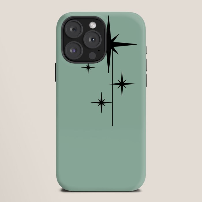 1950s Atomic Age Retro Starbursts in Aqua Mint and Black iPhone Case