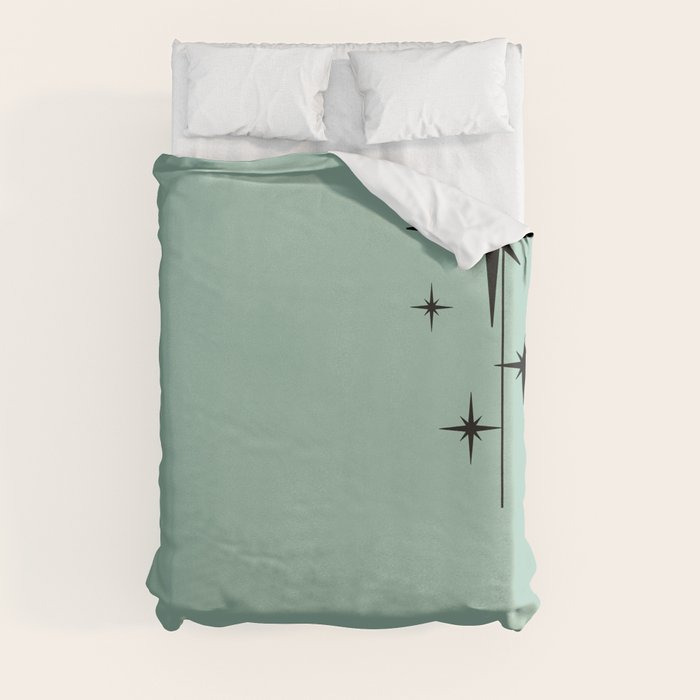 1950s Atomic Age Retro Starbursts in Aqua Mint and Black Duvet Cover