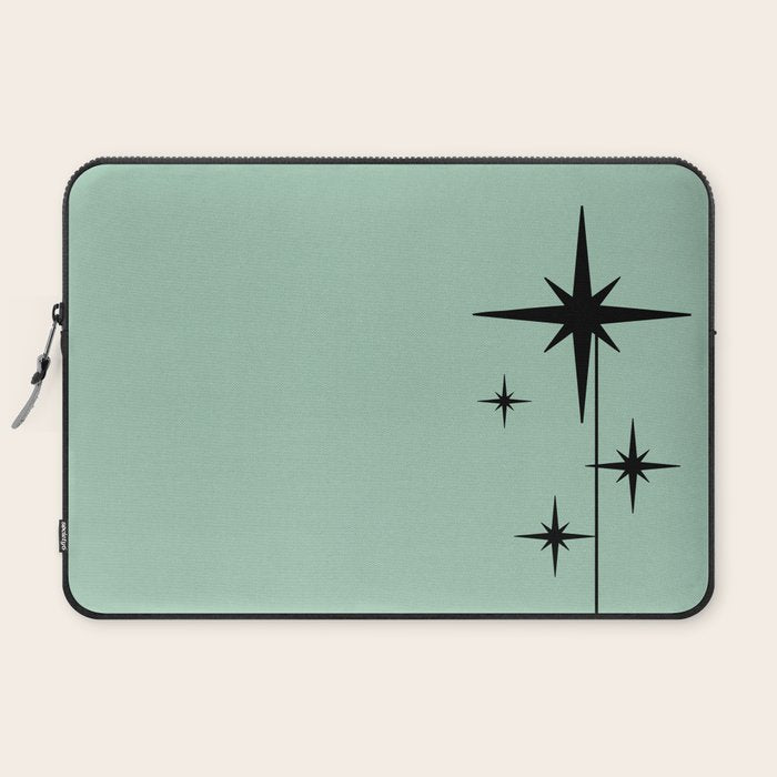 1950s Atomic Age Retro Starbursts in Aqua Mint and Black Laptop Sleeve