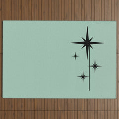 1950s Atomic Age Retro Starbursts in Aqua Mint and Black Outdoor Rug