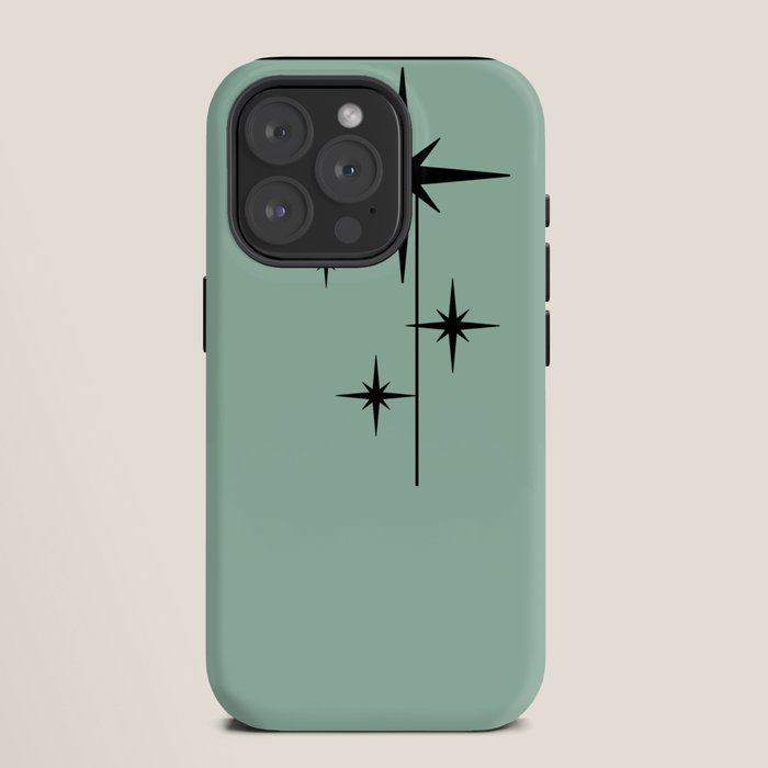 1950s Atomic Age Retro Starbursts in Aqua Mint and Black iPhone Case
