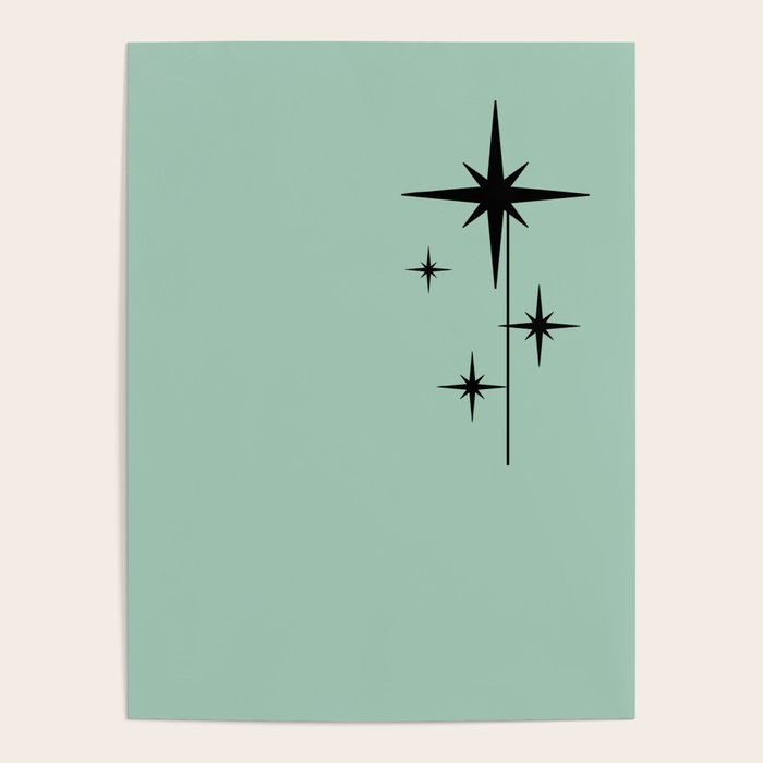 1950s Atomic Age Retro Starbursts in Aqua Mint and Black Poster
