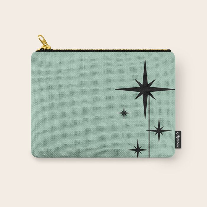 1950s Atomic Age Retro Starbursts in Aqua Mint and Black Carry All Pouch