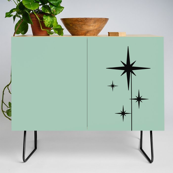 1950s Atomic Age Retro Starbursts in Aqua Mint and Black Credenza