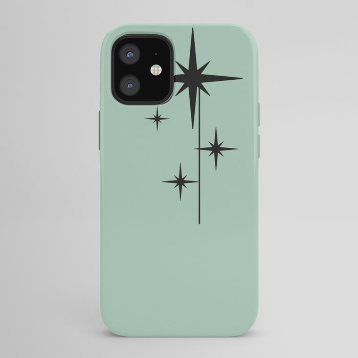 1950s Atomic Age Retro Starbursts in Aqua Mint and Black iPhone Case