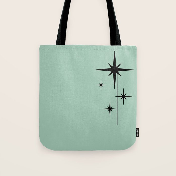 1950s Atomic Age Retro Starbursts in Aqua Mint and Black Tote Bag