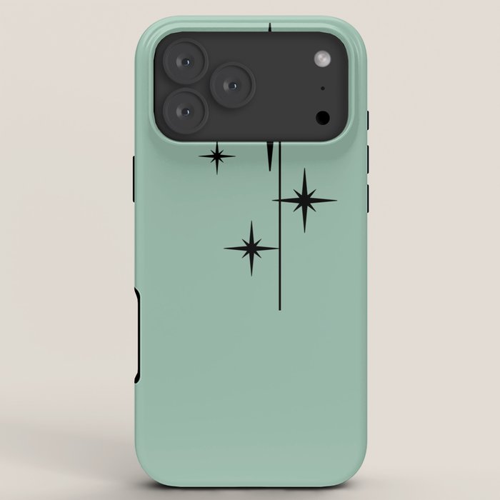 1950s Atomic Age Retro Starbursts in Aqua Mint and Black iPhone Case