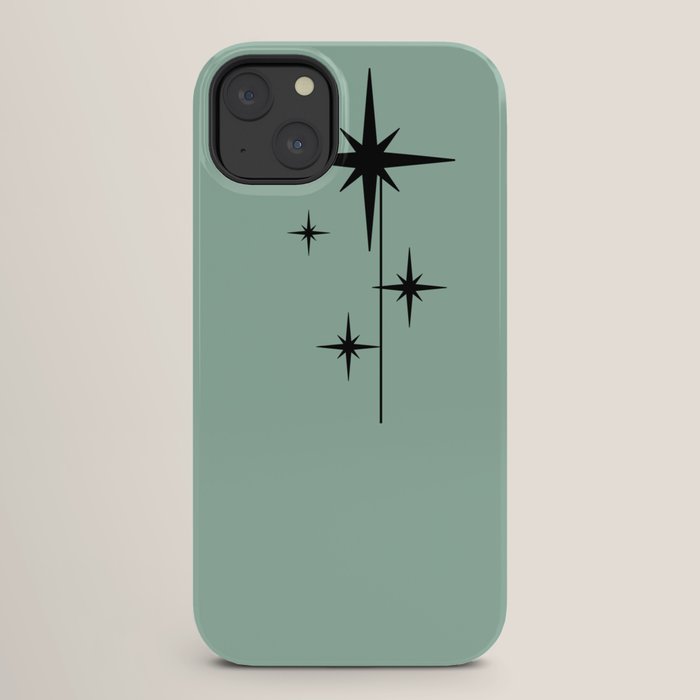 1950s Atomic Age Retro Starbursts in Aqua Mint and Black iPhone Case
