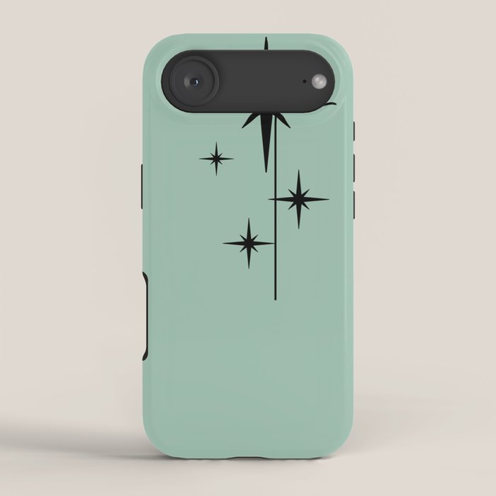 1950s Atomic Age Retro Starbursts in Aqua Mint and Black iPhone Case