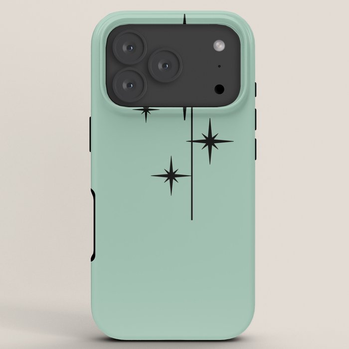 1950s Atomic Age Retro Starbursts in Aqua Mint and Black iPhone Case
