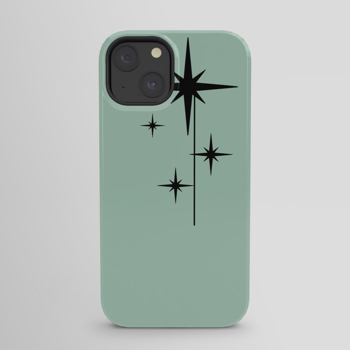 1950s Atomic Age Retro Starbursts in Aqua Mint and Black iPhone Case